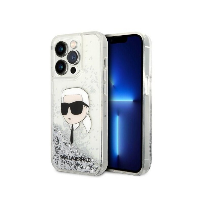 Husa Karl Lagerfeld iPhone 14 Pro Hardcase Glitter, Karl Head, argintiu, KLHCP14LLNKHCH