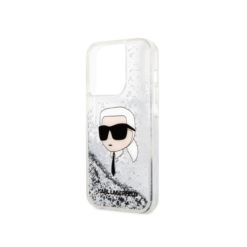 Husa Karl Lagerfeld iPhone 14 Pro Hardcase Glitter, Karl Head, argintiu, KLHCP14LLNKHCH