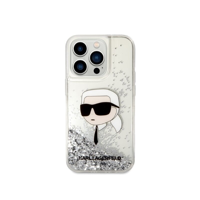 Husa Karl Lagerfeld iPhone 14 Pro Hardcase Glitter, Karl Head, argintiu, KLHCP14LLNKHCH