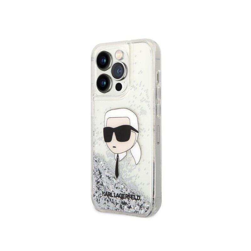 Husa Karl Lagerfeld iPhone 14 Pro Hardcase Glitter, Karl Head, argintiu, KLHCP14LLNKHCH