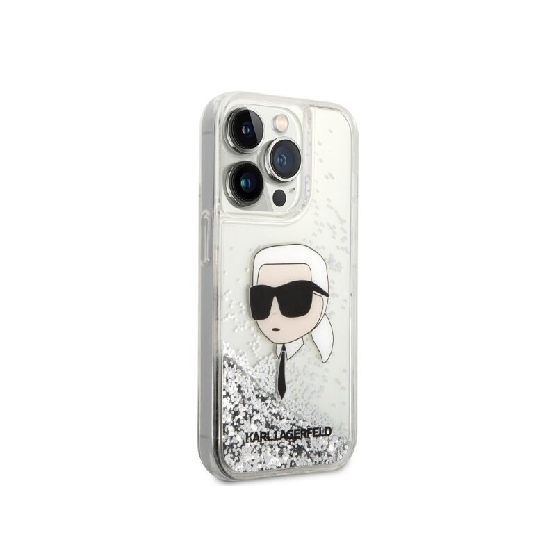 Husa Karl Lagerfeld iPhone 14 Pro Hardcase Glitter, Karl Head, argintiu, KLHCP14LLNKHCH