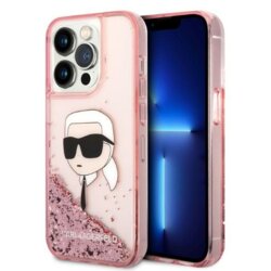 Husa Karl Lagerfeld iPhone 14 Pro Hardcase Glitter, Karl Head, roz, KLHCP14LLNKHCP