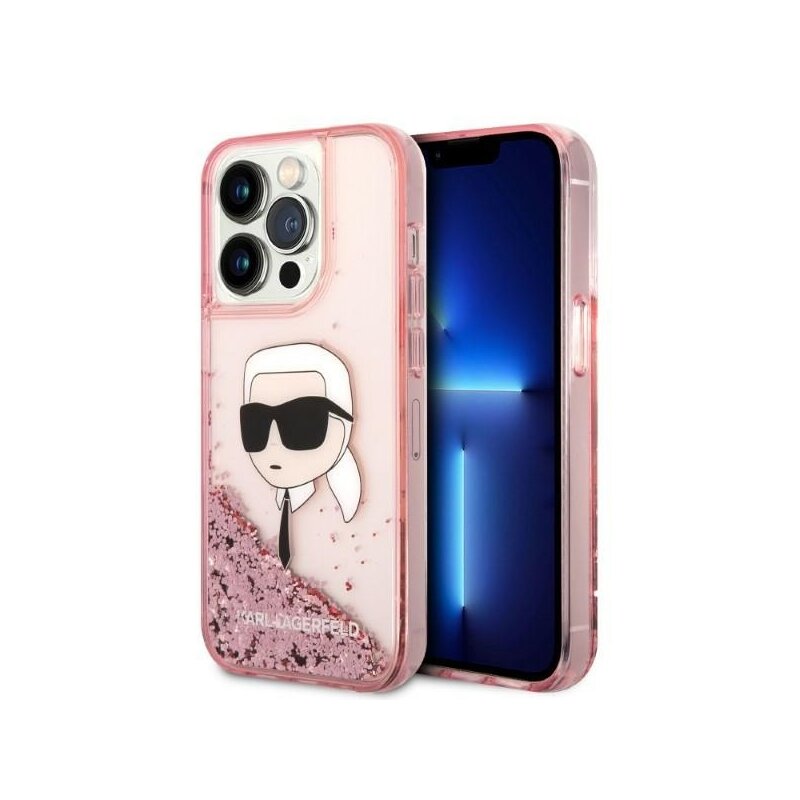 Husa Karl Lagerfeld iPhone 14 Pro Hardcase Glitter, Karl Head, roz, KLHCP14LLNKHCP
