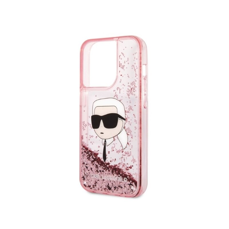 Husa Karl Lagerfeld iPhone 14 Pro Hardcase Glitter, Karl Head, roz, KLHCP14LLNKHCP