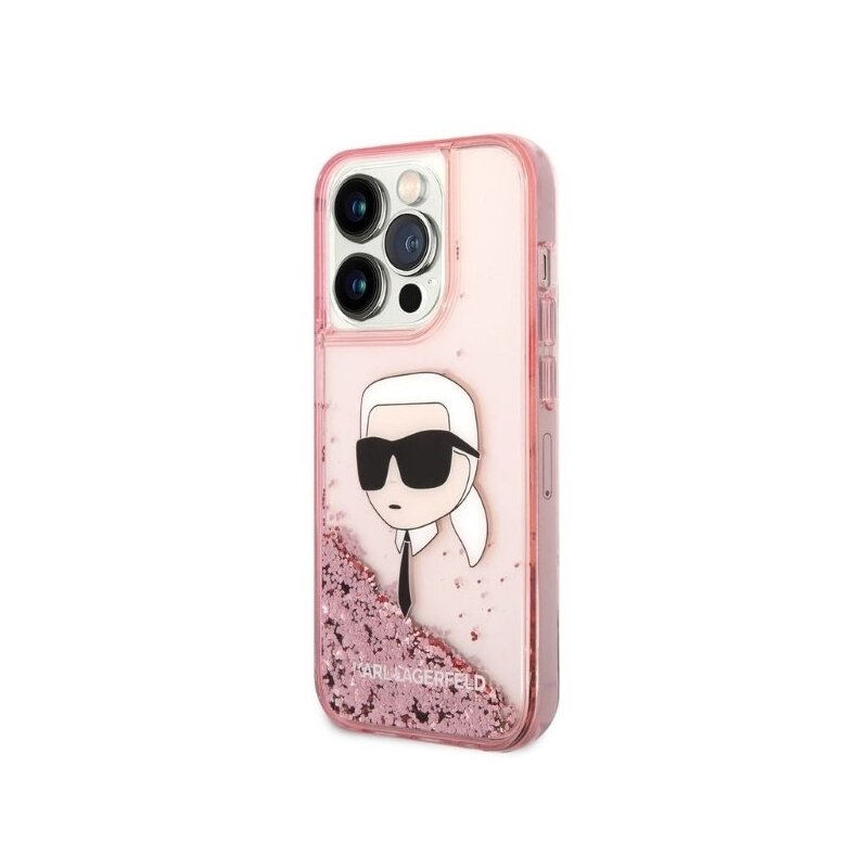 Husa Karl Lagerfeld iPhone 14 Pro Hardcase Glitter, Karl Head, roz, KLHCP14LLNKHCP