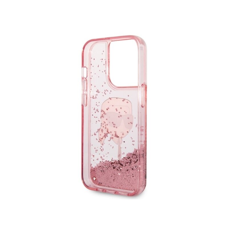 Husa Karl Lagerfeld iPhone 14 Pro Hardcase Glitter, Karl Head, roz, KLHCP14LLNKHCP
