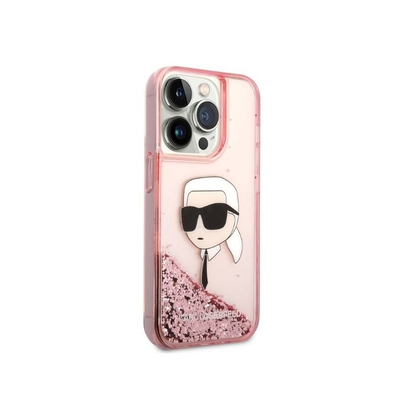 Husa Karl Lagerfeld iPhone 14 Pro Hardcase Glitter, Karl Head, roz, KLHCP14LLNKHCP