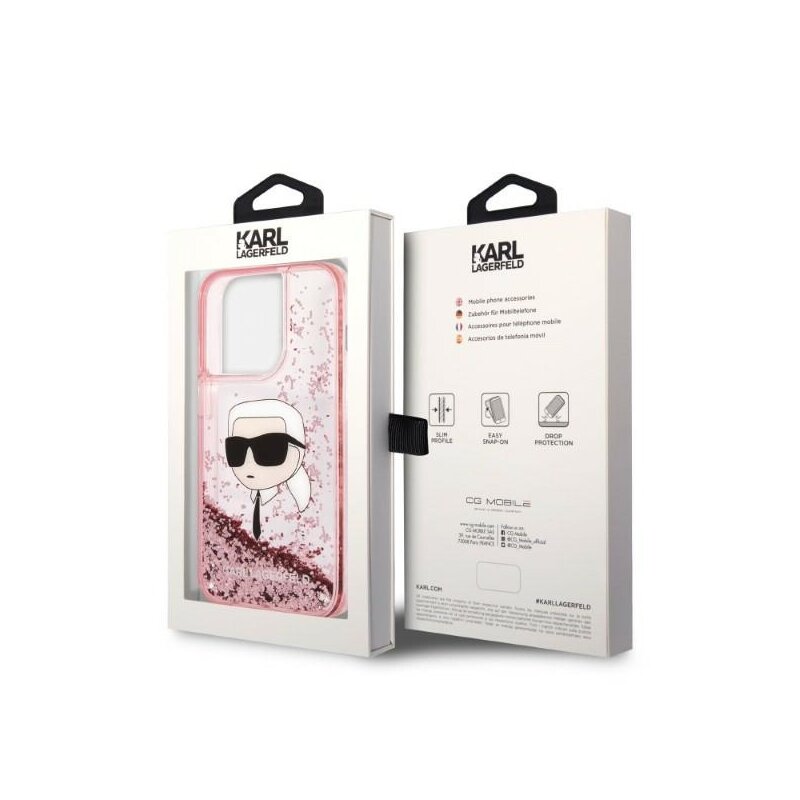 Husa Karl Lagerfeld iPhone 14 Pro Hardcase Glitter, Karl Head, roz, KLHCP14LLNKHCP