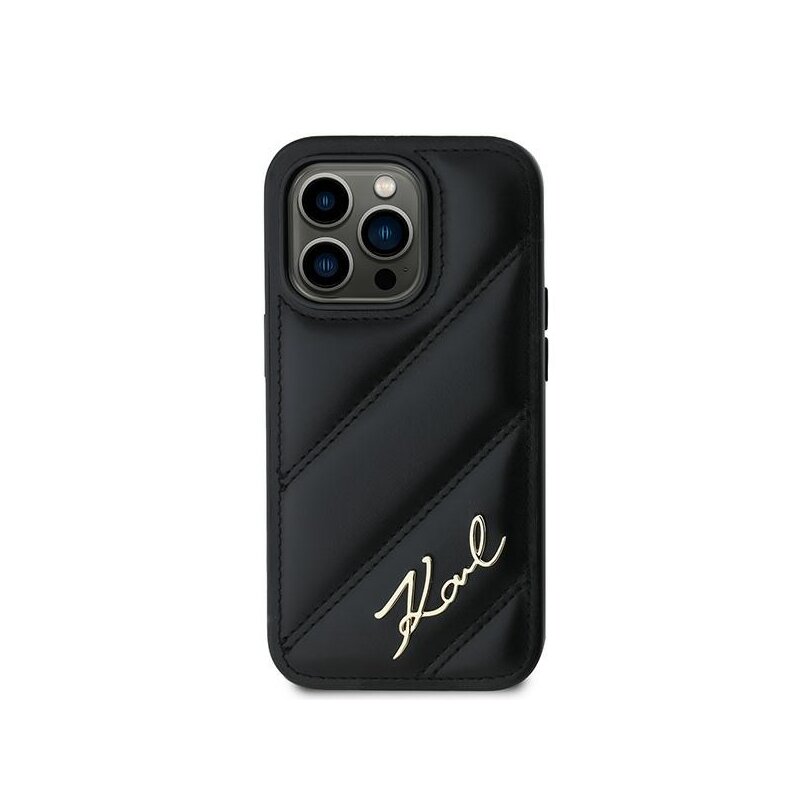 Husa iPhone 14 Pro Karl Lagerfeld Diagonal Quilted Script, negru, KLHCP14LPQDSMGK
