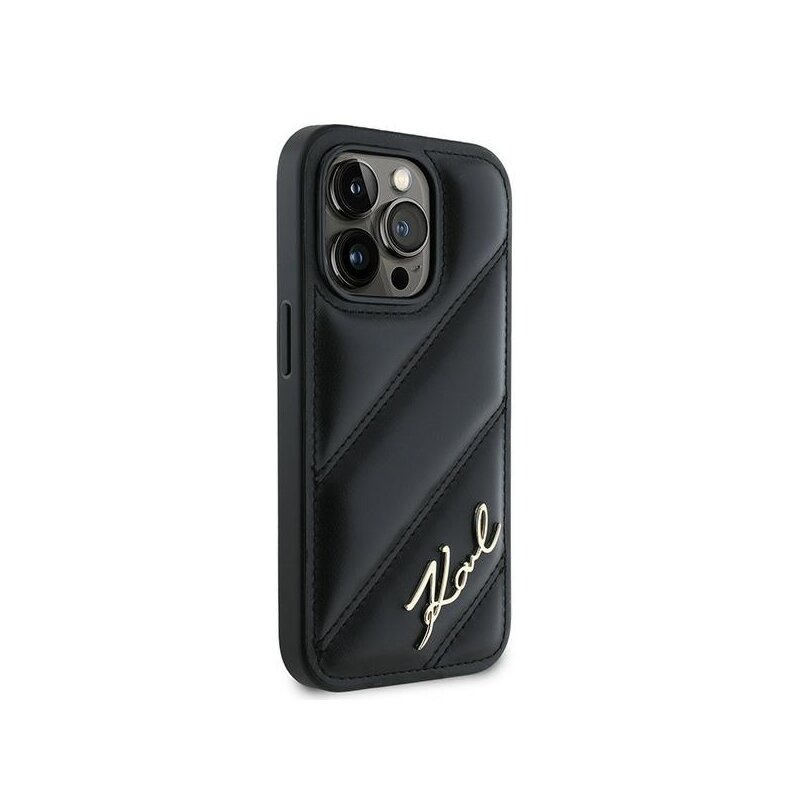 Husa iPhone 14 Pro Karl Lagerfeld Diagonal Quilted Script, negru, KLHCP14LPQDSMGK