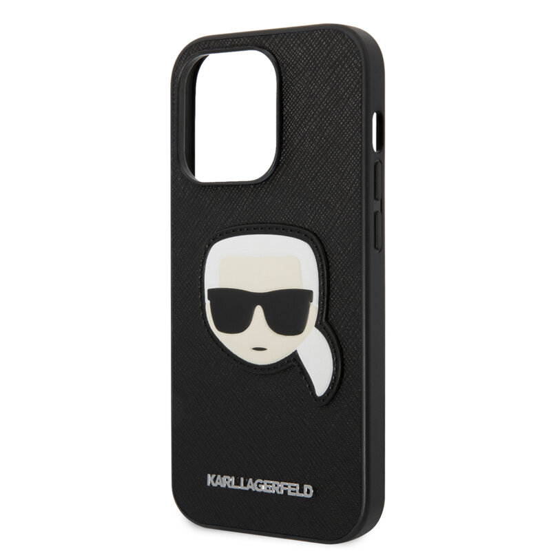 Husa originala iPhone 14 Pro Karl Lagerfeld Saffiano, Karl`s Head, negru, KLHCP14LSAPKHK