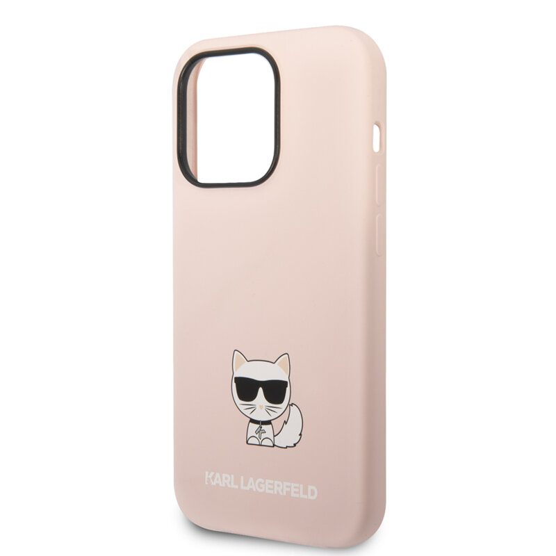 Husa Karl Lagerfeld iPhone 14 Pro Silicone, Choupette Body, roz, KLHCP14LSLCTPI