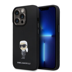 Husa Karl Lagerfeld iPhone 14 Pro Silicone, Ikonik Metal Pin, negru, KLHCP14LSMHKNPK