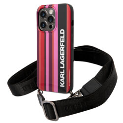 Husa iPhone 14 Pro Karl Lagerfeld Hardcase cu snur, Color Stripes, roz, KLHCP14LSTSTP