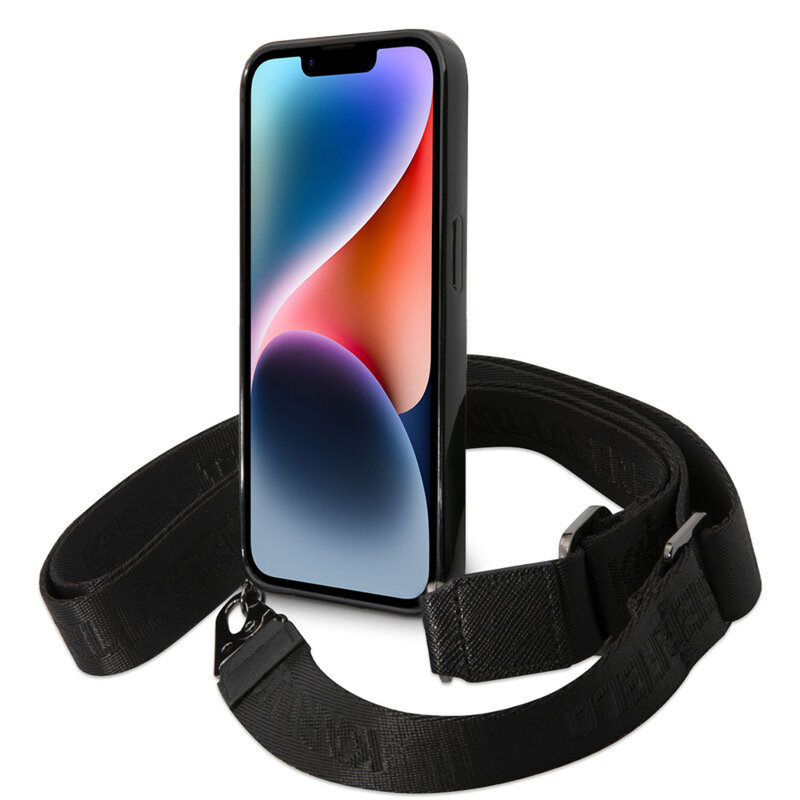 Husa iPhone 14 Pro Karl Lagerfeld Hardcase cu snur, Color Stripes, roz, KLHCP14LSTSTP