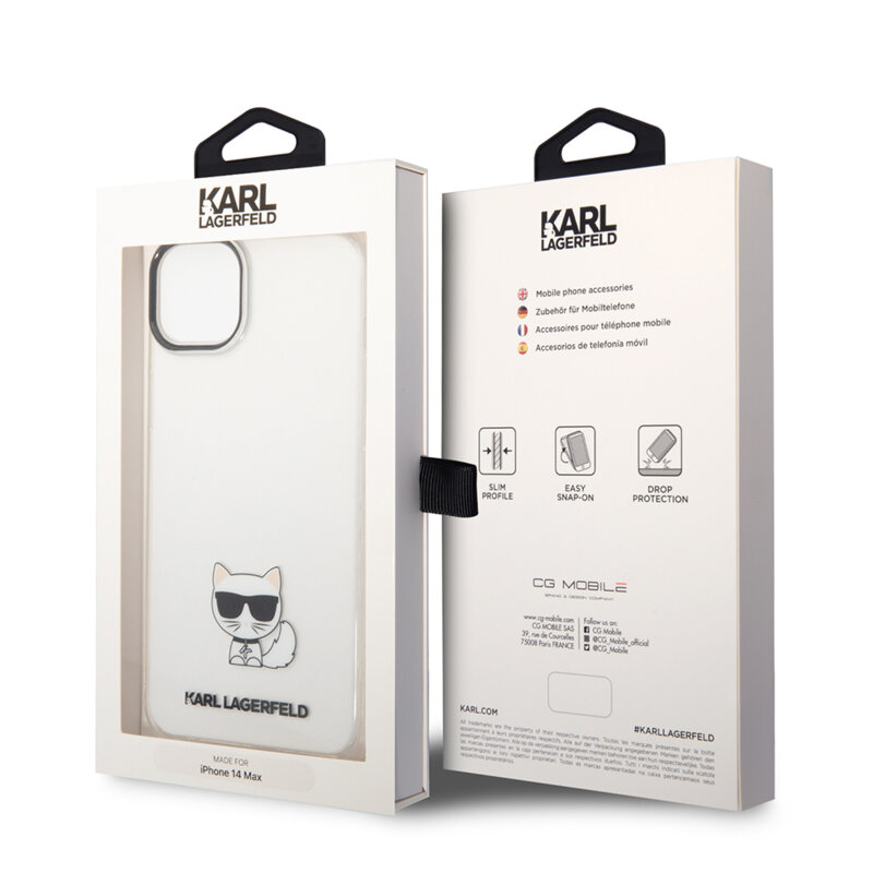 Husa iPhone 14 Plus Karl Lagerfeld Hardcase, Choupette Body, transparenta, KLHCP14MCTTR