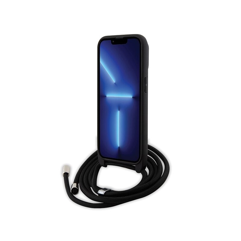 Husa iPhone 14 Pro Karl Lagerfeld Saffiano Crossbody, Metal Pin Karl&Choupette, negru, KLHCP14LSAKCPSK