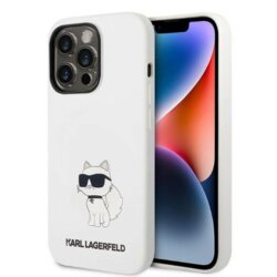 Husa Karl Lagerfeld iPhone 14 Pro Silicone, Choupette, alb, KLHCP14LSNCHBCH