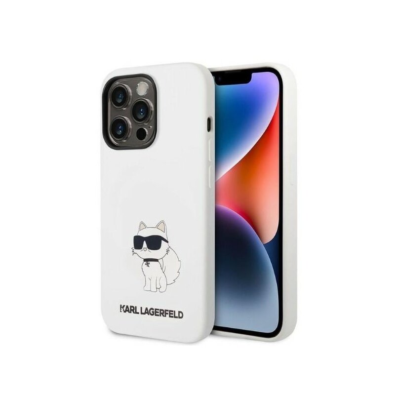 Husa Karl Lagerfeld iPhone 14 Pro Silicone, Choupette, alb, KLHCP14LSNCHBCH