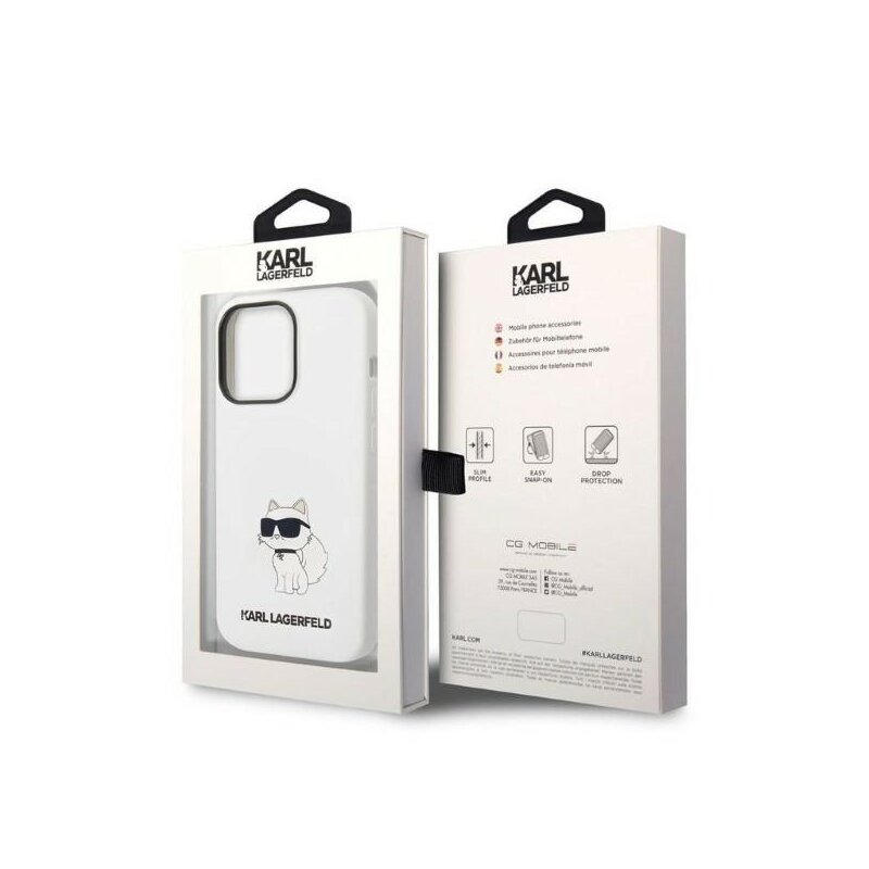 Husa Karl Lagerfeld iPhone 14 Pro Silicone, Choupette, alb, KLHCP14LSNCHBCH