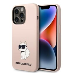 Husa Karl Lagerfeld iPhone 14 Pro Silicone, Choupette, roz, KLHCP14LSNCHBCP
