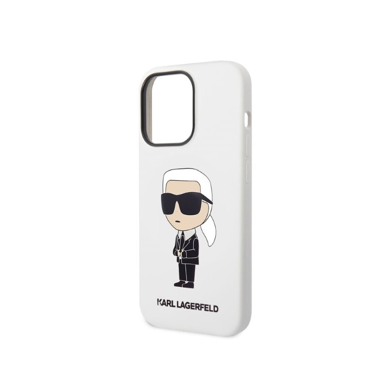 Husa Karl Lagerfeld iPhone 14 Pro Silicone, Ikonik, alb, KLHCP14LSNIKBCH