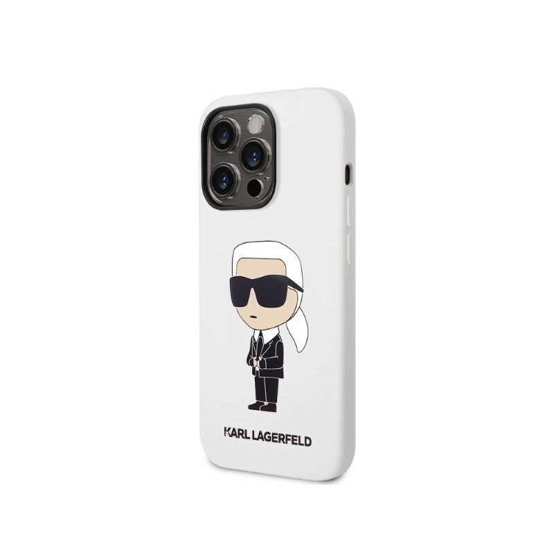 Husa Karl Lagerfeld iPhone 14 Pro Silicone, Ikonik, alb, KLHCP14LSNIKBCH