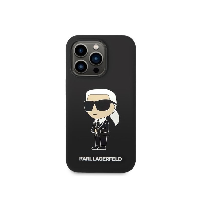 Husa Karl Lagerfeld iPhone 14 Pro Silicone, Ikonik, negru, KLHCP14LSNIKBCK