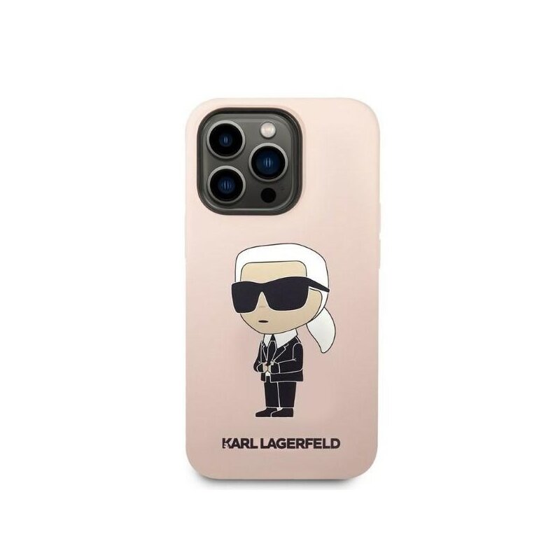 Husa Karl Lagerfeld iPhone 14 Pro Silicone, Ikonik, roz, KLHCP14LSNIKBCP