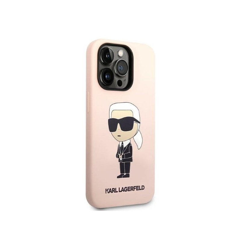 Husa Karl Lagerfeld iPhone 14 Pro Silicone, Ikonik, roz, KLHCP14LSNIKBCP