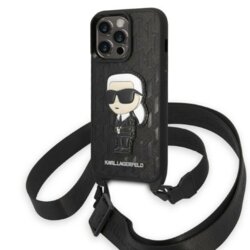Husa iPhone 14 Pro Karl Lagerfeld Hardcase Monogram, Ikonik Patch, negru, KLHCP14LSTKMK