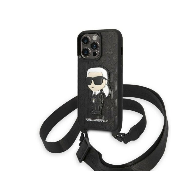 Husa iPhone 14 Pro Karl Lagerfeld Hardcase Monogram, Ikonik Patch, negru, KLHCP14LSTKMK