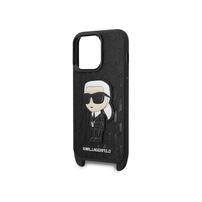 Husa iPhone 14 Pro Karl Lagerfeld Hardcase Monogram, Ikonik Patch, negru, KLHCP14LSTKMK