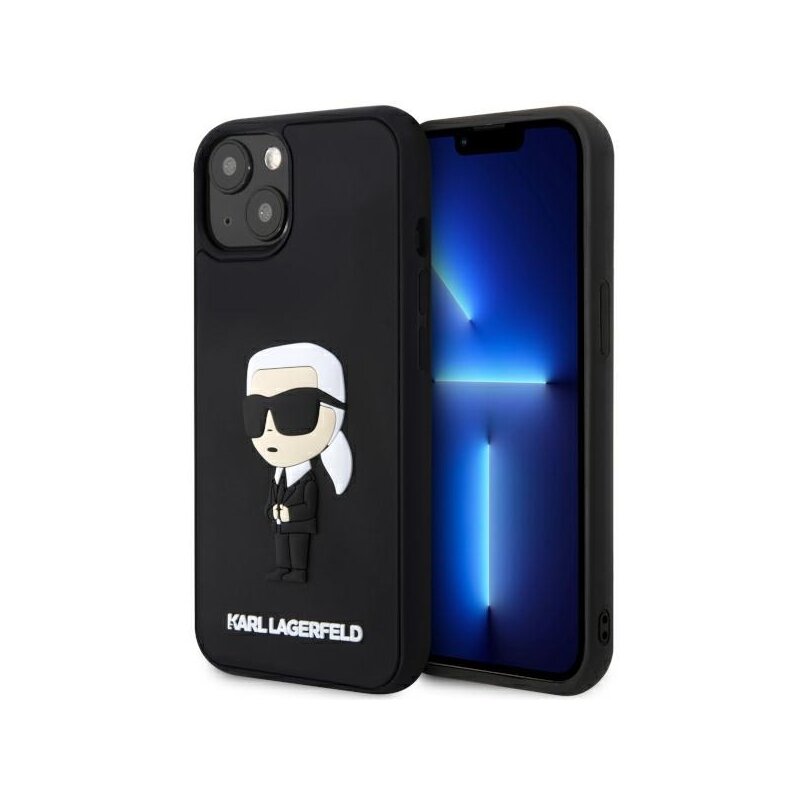 Husa originala iPhone 14 Plus Karl Lagerfeld 3D Design, Rubber Ikonik, negru, KLHCP14M3DRKINK