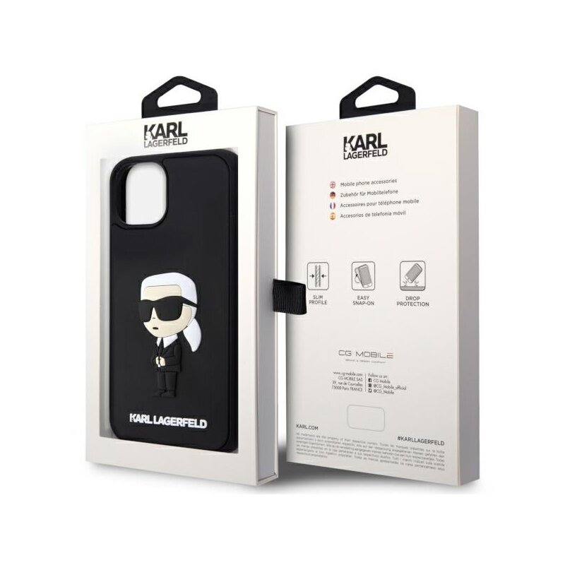 Husa originala iPhone 14 Plus Karl Lagerfeld 3D Design, Rubber Ikonik, negru, KLHCP14M3DRKINK