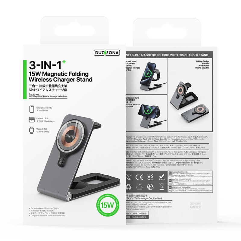 Statie incarcare wireless 15W pentru Apple Duzzona W22, gri