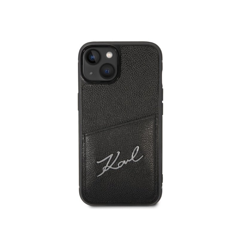 Husa iPhone 14 Plus Karl Lagerfeld Hardcase Leather Cardslots, Signature Logo, negru, KLHCP14MCSSK