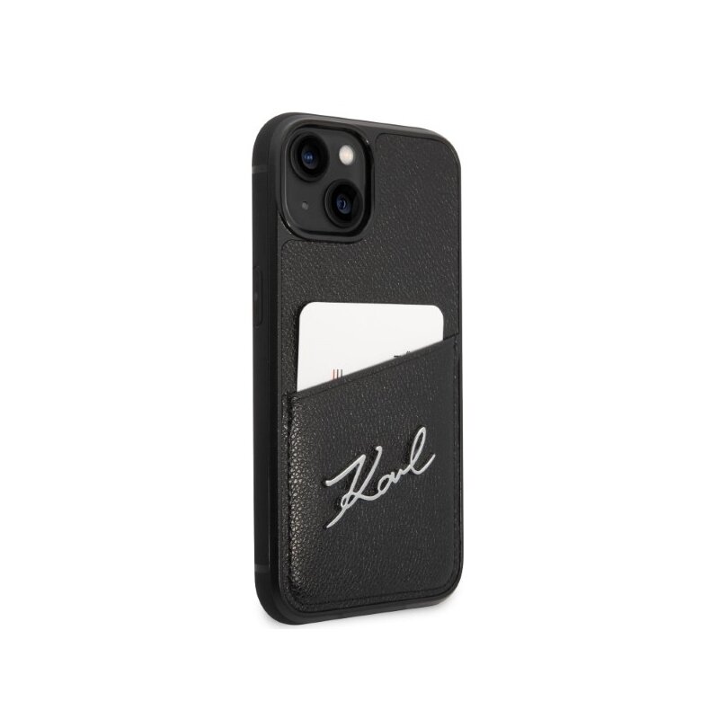 Husa iPhone 14 Plus Karl Lagerfeld Hardcase Leather Cardslots, Signature Logo, negru, KLHCP14MCSSK