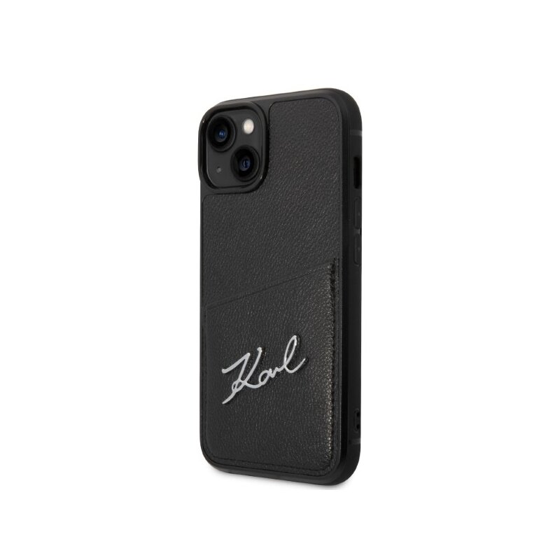 Husa iPhone 14 Plus Karl Lagerfeld Hardcase Leather Cardslots, Signature Logo, negru, KLHCP14MCSSK