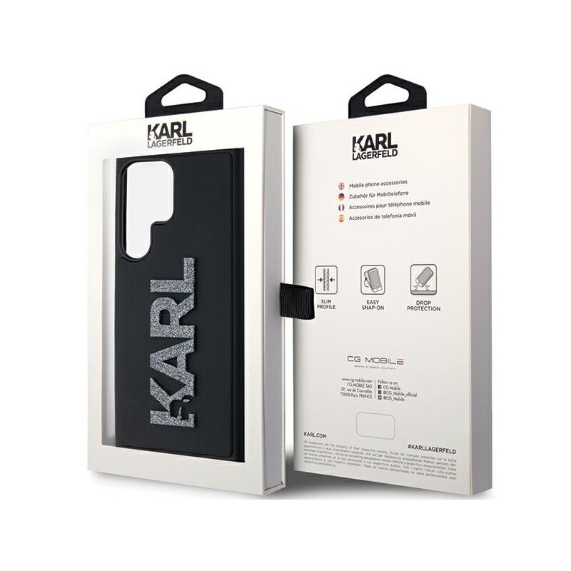 Husa originala Samsung Galaxy S24 Ultra Karl Lagerfeld 3D Design, Rubber Glitter Logo, negru, KLHCS24L3DMBKCK
