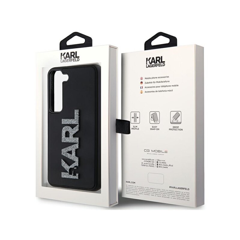 Husa originala Samsung Galaxy S23 Plus Karl Lagerfeld 3D Design, Rubber Glitter Logo, negru, KLHCS23M3DMBKCK