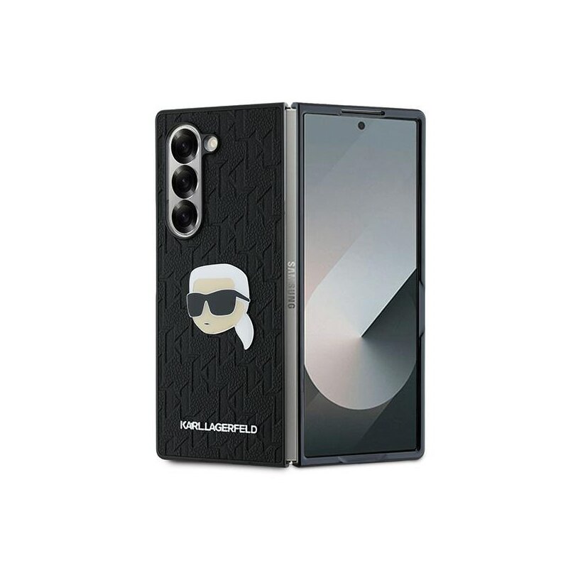 Husa originala Samsung Galaxy Z Fold6 Karl Lagerfeld Saffiano, Monogram Head Pin, negru, KLHCZFD6PGKSKIHK