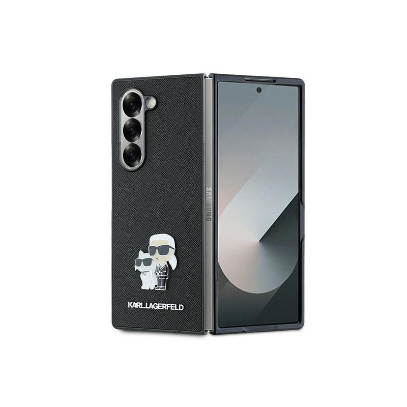 Husa originala Samsung Galaxy Z Fold6 Karl Lagerfeld Saffiano, Karl&Choupette Metal Pin, negru, KLHCZFD6SAPKCNPK