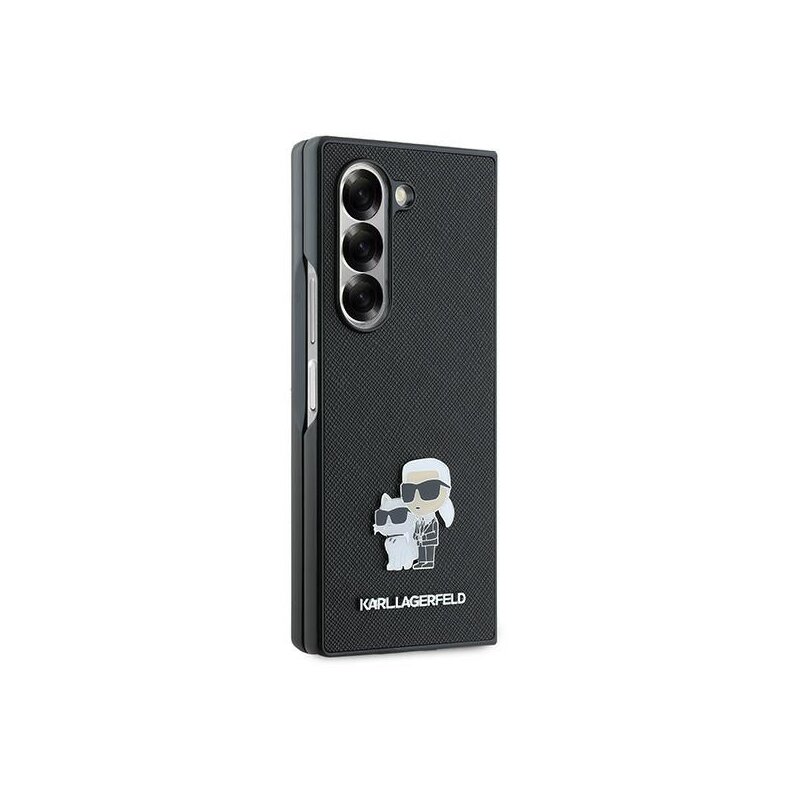 Husa originala Samsung Galaxy Z Fold6 Karl Lagerfeld Saffiano, Karl&Choupette Metal Pin, negru, KLHCZFD6SAPKCNPK