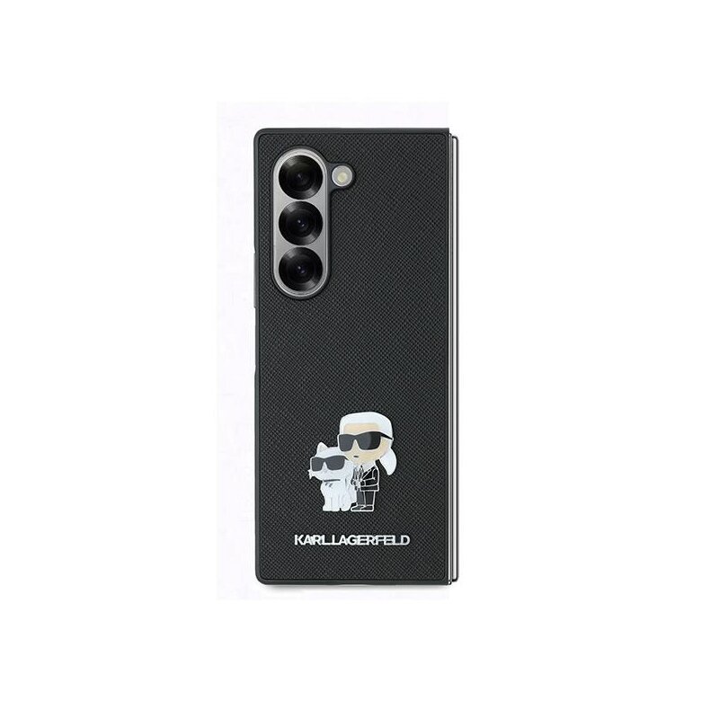 Husa originala Samsung Galaxy Z Fold6 Karl Lagerfeld Saffiano, Karl&Choupette Metal Pin, negru, KLHCZFD6SAPKCNPK