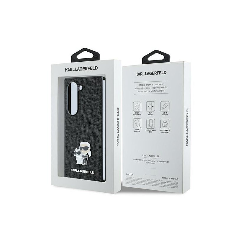 Husa originala Samsung Galaxy Z Fold6 Karl Lagerfeld Saffiano, Karl&Choupette Metal Pin, negru, KLHCZFD6SAPKCNPK