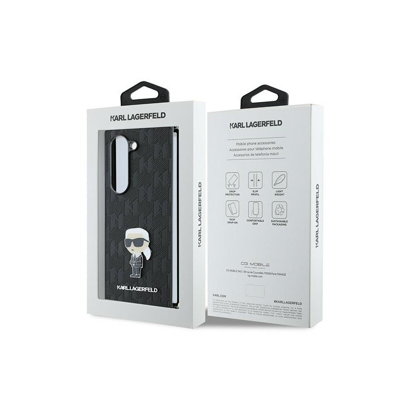 Husa originala Samsung Galaxy Z Fold6 Karl Lagerfeld Saffiano, Monogram Ikonik, negru, KLHCZFD6SAPKINPKK