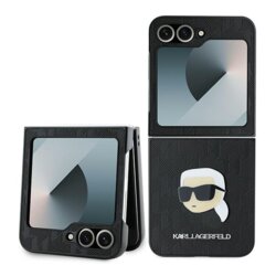 Husa originala Samsung Galaxy Z Flip6 Karl Lagerfeld Saffiano, Monogram Head Pin, negru, KLHCZF6PGKSKIHK