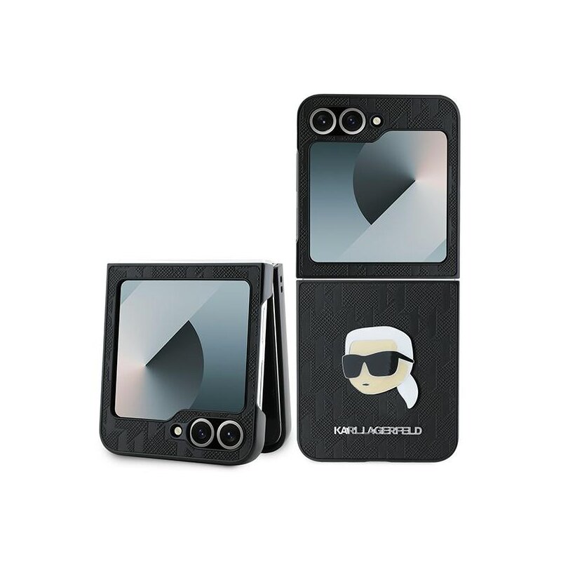 Husa originala Samsung Galaxy Z Flip6 Karl Lagerfeld Saffiano, Monogram Head Pin, negru, KLHCZF6PGKSKIHK