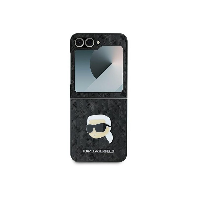 Husa originala Samsung Galaxy Z Flip6 Karl Lagerfeld Saffiano, Monogram Head Pin, negru, KLHCZF6PGKSKIHK